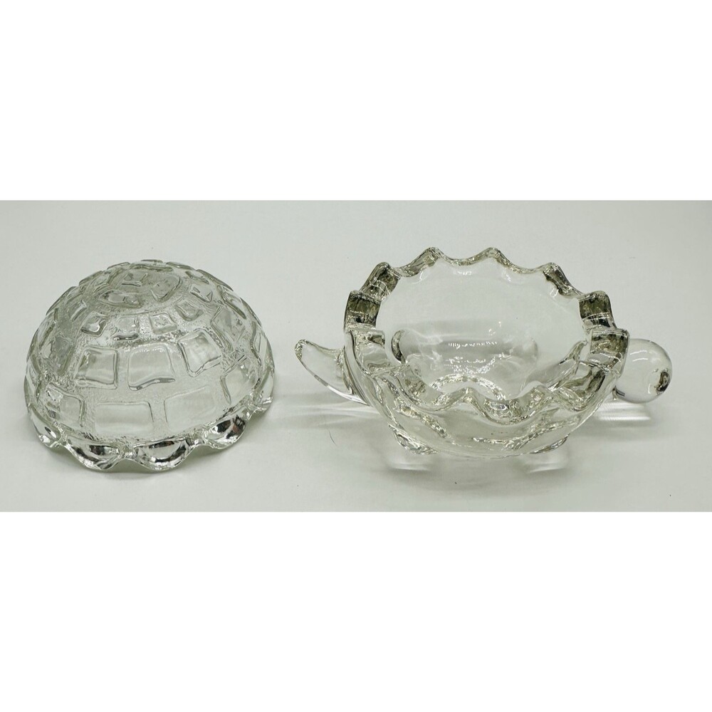 Anchor Hocking Turtle Covered Trinket Box Clear Glass Dish Jewelry Vintage USA - Picture 11 of 16